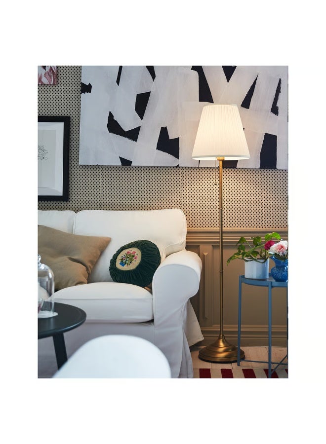 أل أيه بريشوس مصباح أرضي، مطلي بالنيكل/أبيض - مصباح أرضي كلاسيكي من القماش مع مفتاح سحب - Image 2